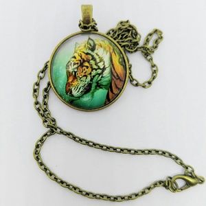 NEW Cabochon Necklace Brass Tiger